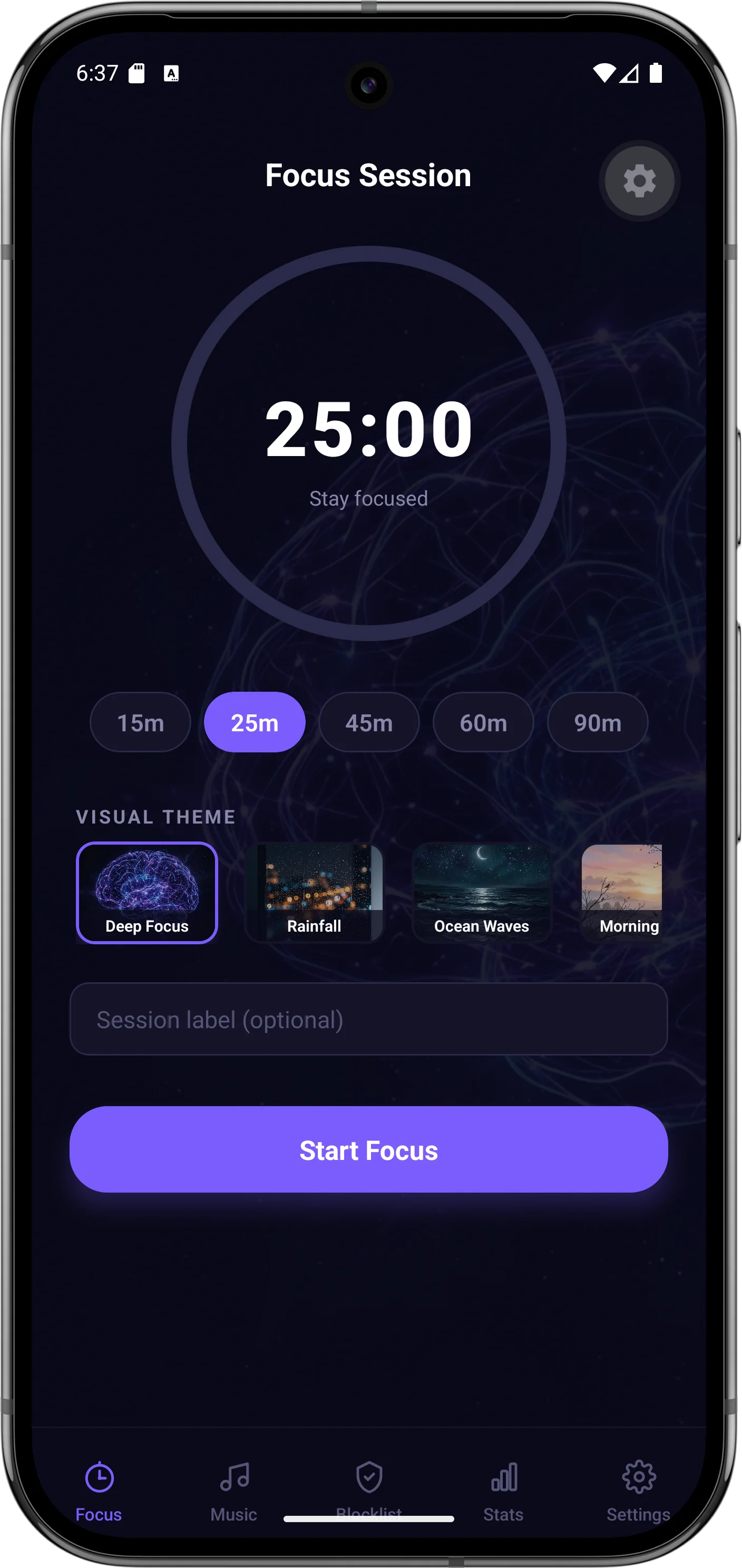 FocusFlow active session timer
