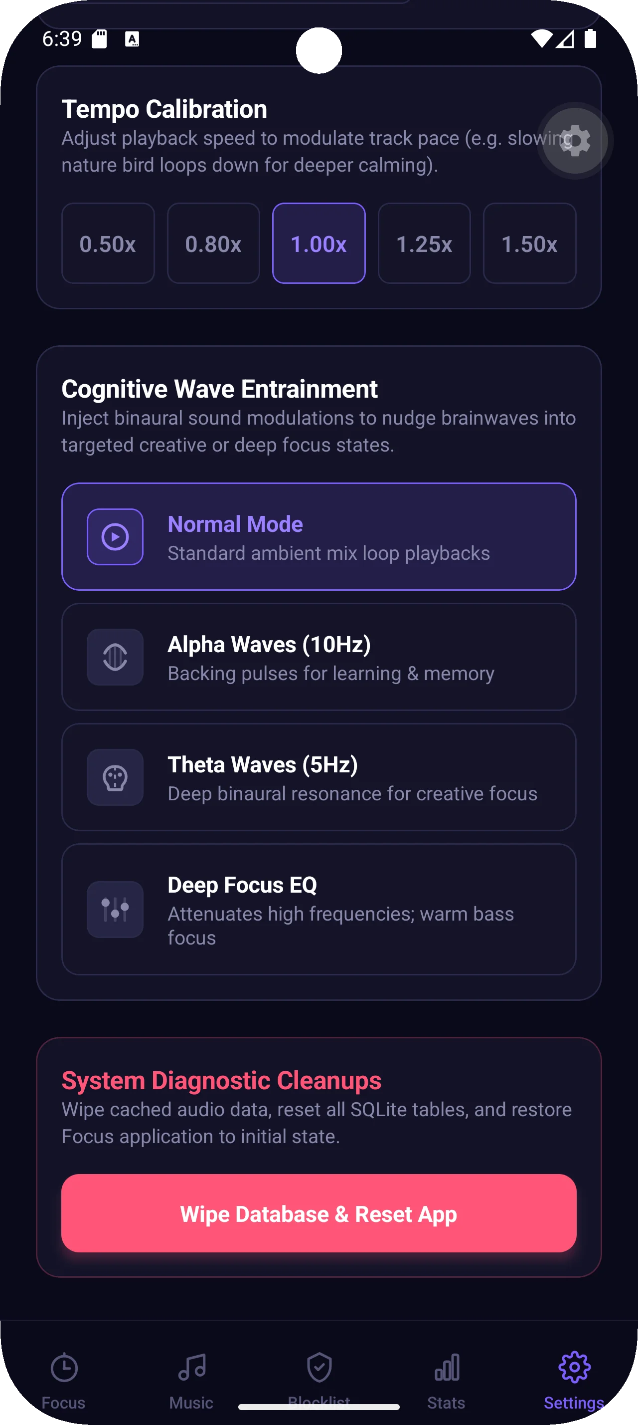 FocusFlow global settings and sounds