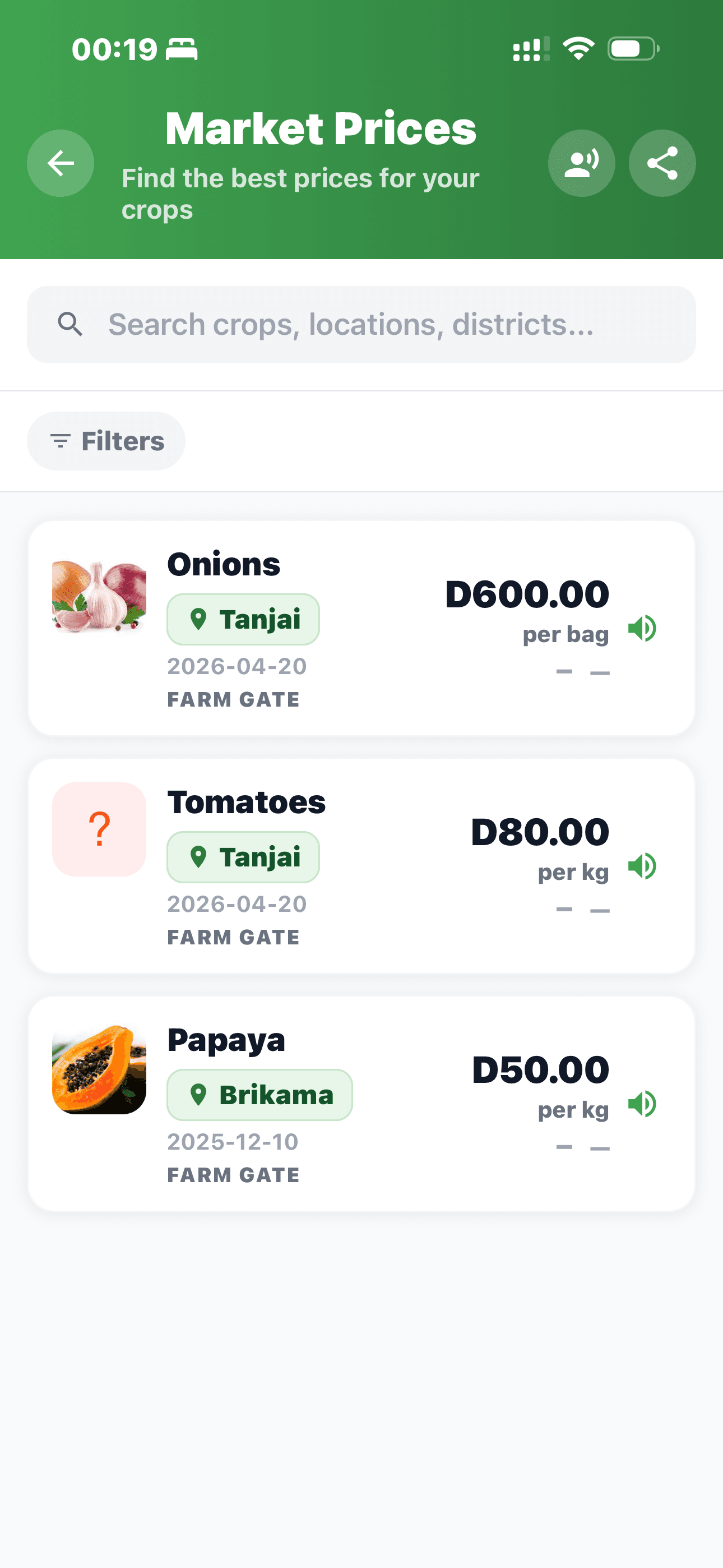 BayKart market prices — live crop pricing