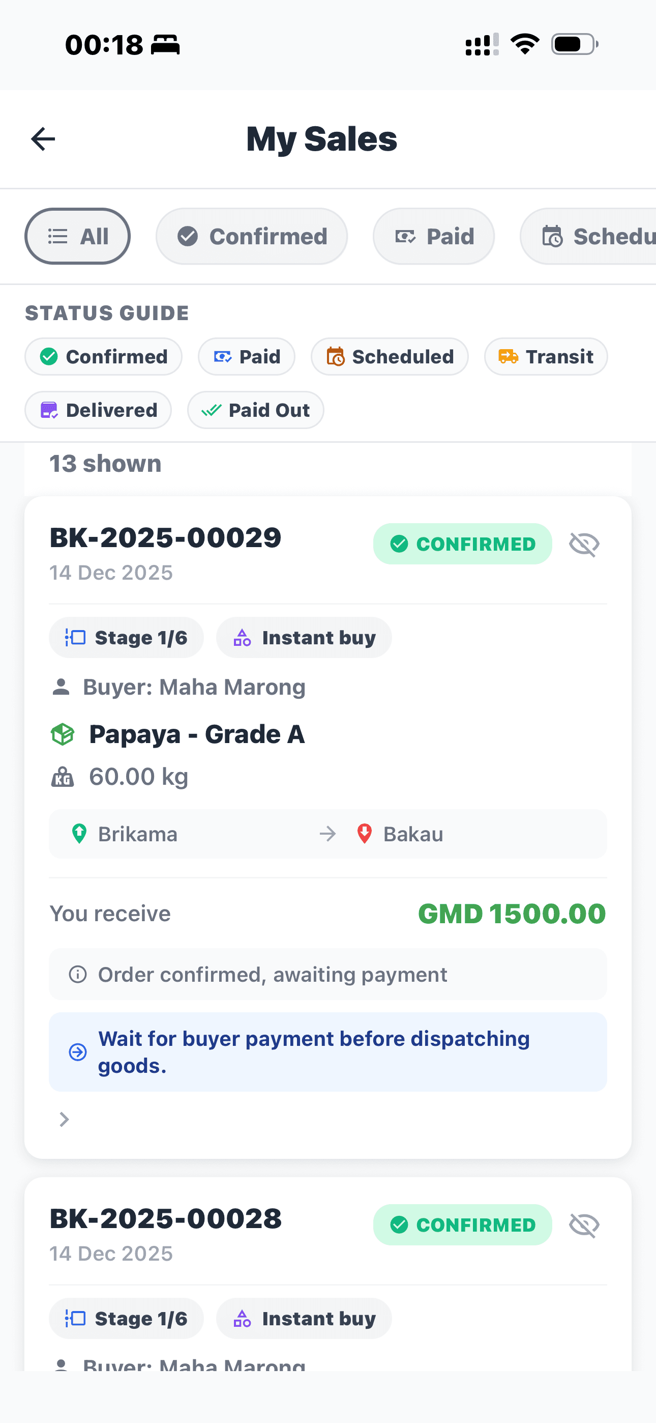 BayKart my sales — order tracking