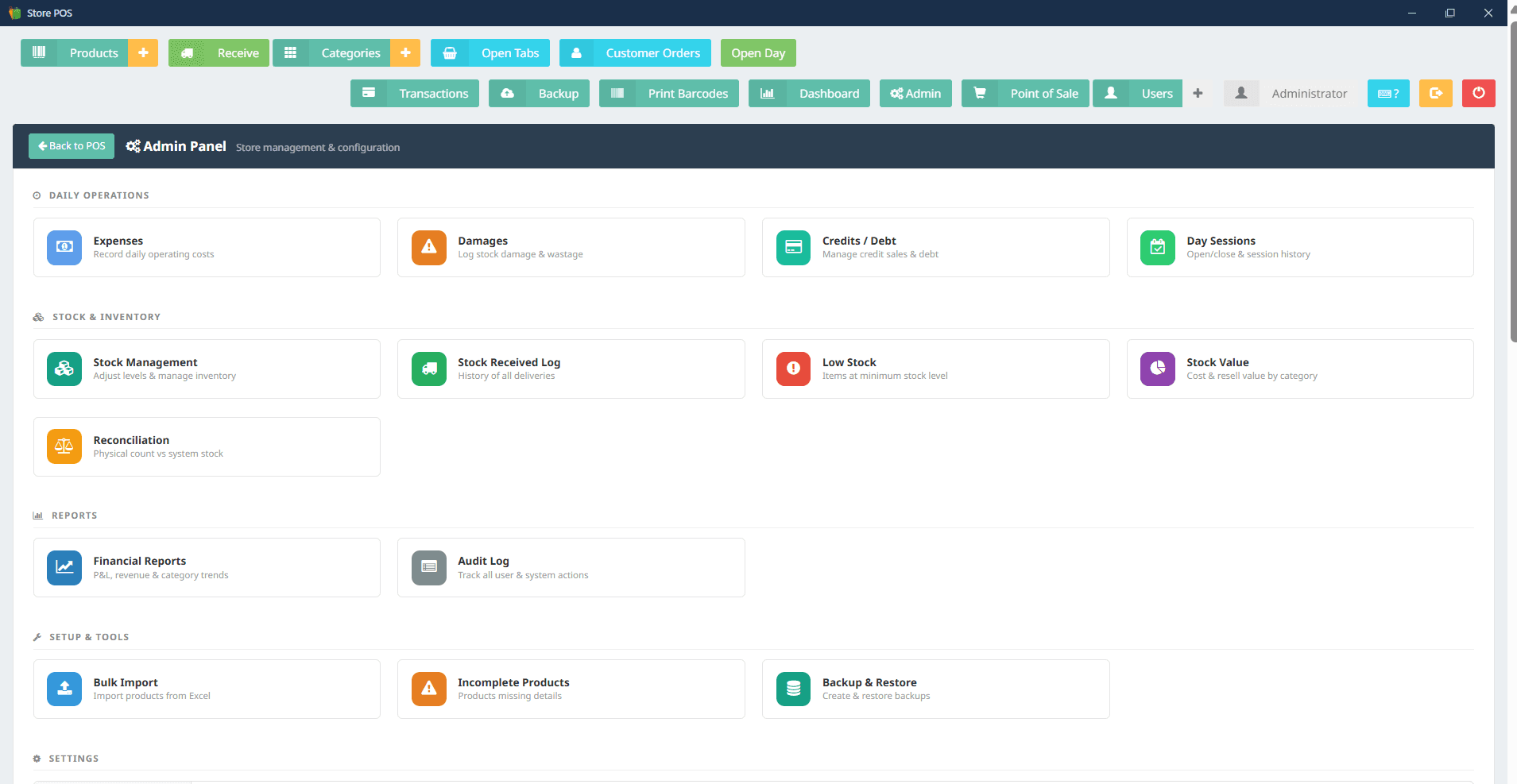 Store POS — admin panel